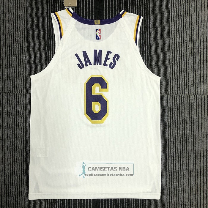 Camiseta Los Angeles Lakers LeBron James NO 6 Association Autentico Blanco